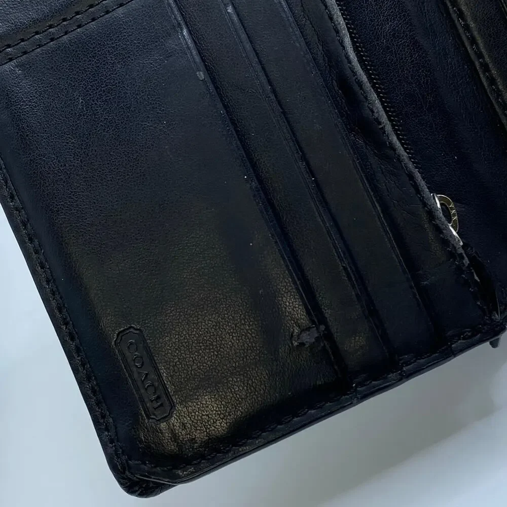 Y2K‎ Coach Soho Buckle Front Black Signature Canvas Wallet Trifold Authentic